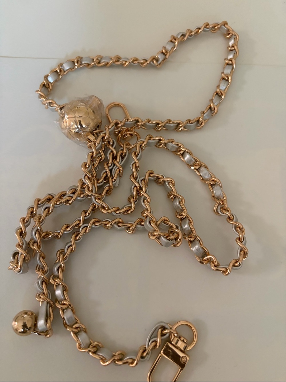 Gold-Tone Chain Necklace with White Ribbon Accent